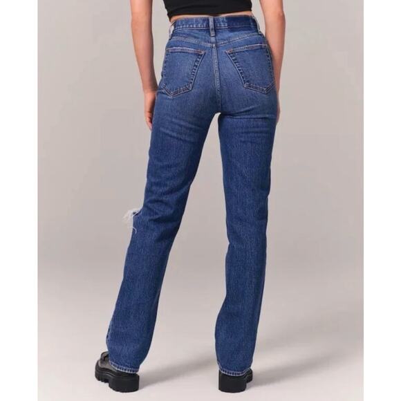 Abercrombie And Fitch The 90's Straight Ultra High Rise Jeans 32S Distressed NWT - Picture 3 of 15
